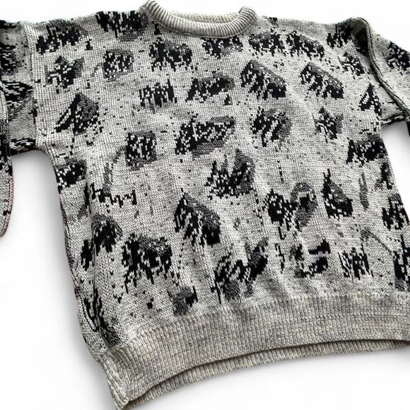 Vintage Florenzi Collection Abstract Knit Sweater Gray Black Pattern L/XL - Picture 2 of 5